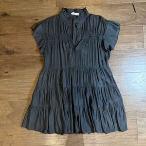 Talulah Womens Tiered Babydoll Mini Dress Charcoal Grey Button Front Pockets M